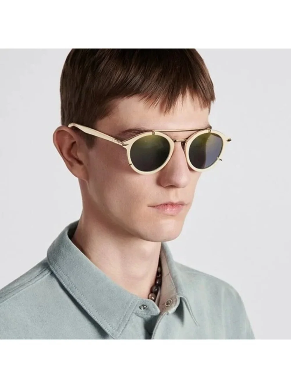 Dior DIORBLACKSUIT R7U 95H6 Sunglasses Ivory Round Frame, Green Mirror Lenses